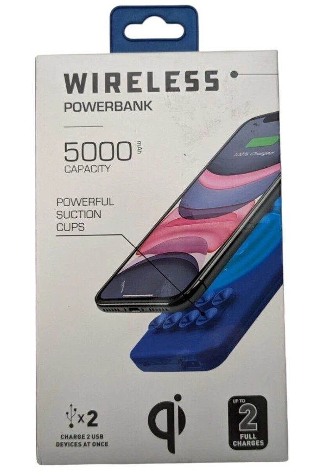 Qi Wireless 5000 mAh Power Bank With Suction Cups Blue