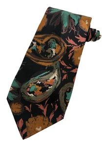 BRIONI Vintage Necktie Floral Vibrant Red Black Brown 100% Silk Print Tie Italy - Picture 1 of 5
