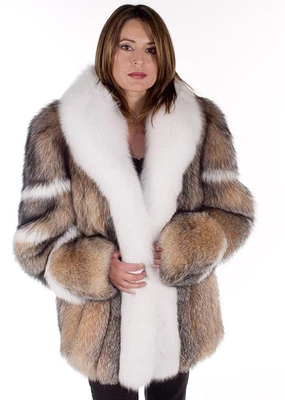 Womens Crystal Fox Fur Jacket Plus Size - With White Fox Trim - Image 1 of 2