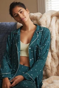 Eberjey Women's Gisele Long Printed PJ Set Dark Forest Green Evergreen Tree M - Picture 1 of 9