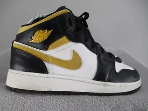 Jordan 1 Shoes Kids 5Y Black Gold White Mid Camo GS Grade School Logo Sneakers - Picture 1 of 17