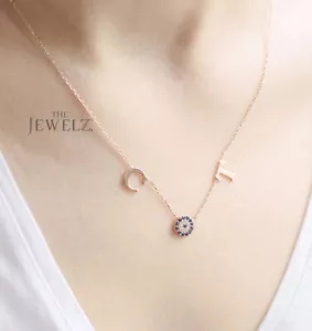 14K Gold VS/F-G Diamond-Blue Sapphire Initial Alphabet Disc Pendant Necklace - Picture 1 of 4
