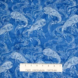 Island Batik Fabric - Nautical Fish on Water Blue - Cotton 27" - Picture 1 of 1