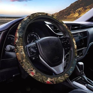 Car Steering Wheel Cover, Hunting Camo Deer American Flag Print Universal 15 inc - Picture 1 of 7