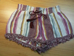 # VANILLA STAR WOMEN M (24x2) MULTICOLOR SHORTS-ELASTIC WAIST-55% LINEN-FRINGE - Picture 1 of 6