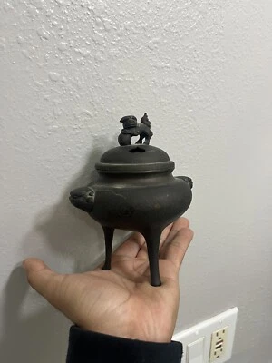 Vintage Antique Bronze Koro Foo Dog Incense Burner - Image 1 of 4