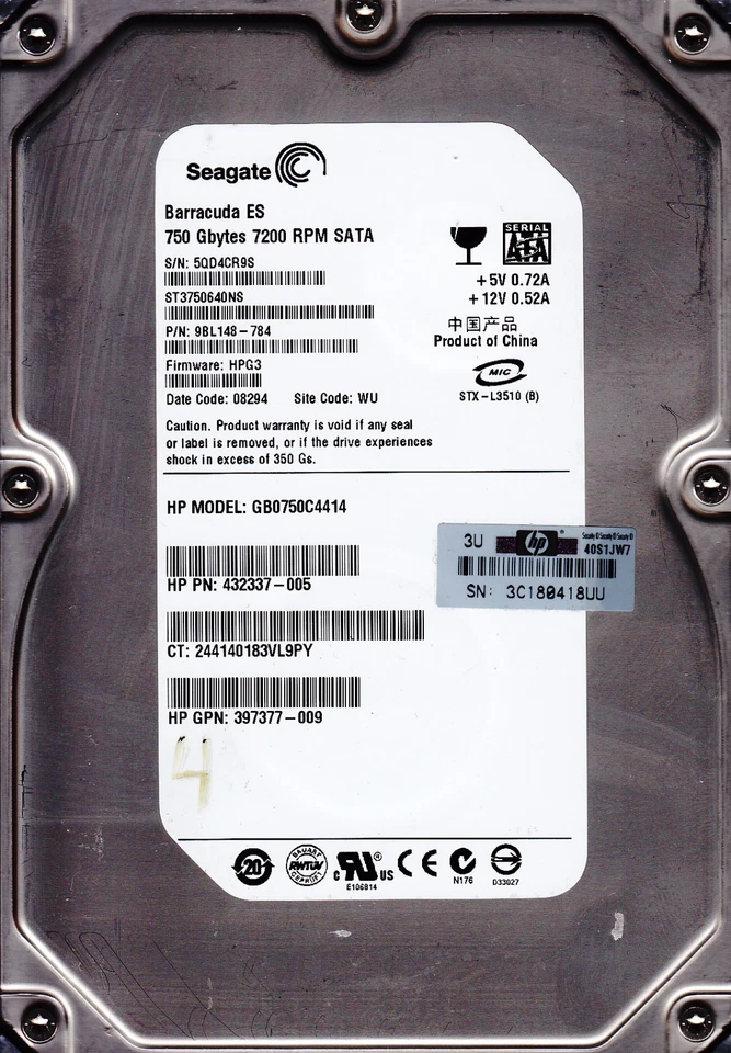 FOR DATA RECOVERY ST3750640NS s/n: 5QD.. PN: 9BL148-784 HPG3 WU BAD SECTORS 2903 - Image 1 of 1