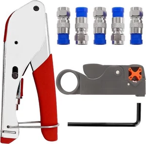 Coax Cable Crimper Tool Kit, Compression Tool Fitting, Wire Stripper, SHIPS FREE - Picture 1 of 5