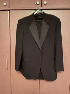 PRE-OWNED ADOLFO COUTURE ITALY WOOL BLACK TUXEDO FASHION SUIT SIZE 46R - Picture 1 of 4