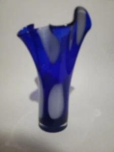 Mcm Glas Blumenvase Art Deco blau weiß gezogenes Glas Deko - Bild 1 von 4