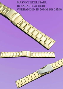 16-30 mm IPG-GILDED SOLID STAINLESS STEEL WATCH BAND HIGH-QUALITY Straight Lug - Picture 1 of 1