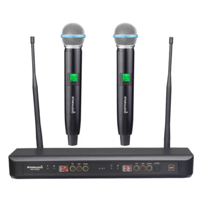 2CH Wireless Microphone System UHF Handheld Karaoke Dynamic Microphone Audio Mic - Image 1 of 4