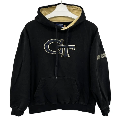 GEORGIA TECH Yellow Jackets Hoodie Mens Large Pullover Black y2k Patch Logo Cover