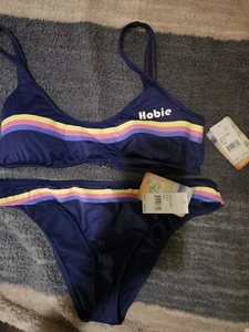 Hobie Navy Blue Solid Stripe Pattern Bikini Set, XXL NWT, Retail $78 - Picture 1 of 6