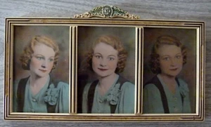 Vintage Triple Portrait Divided Photo Frame Ornate Art Deco tabletop - Picture 1 of 4