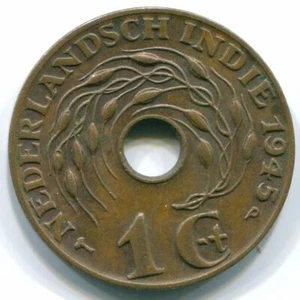 1 CENT 1945 P NETHERLANDS EAST INDIES INDONESIA Bronze Colonial Coin #S10393C - Picture 1 of 3