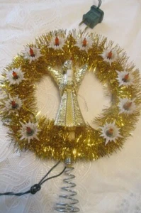 VINTAGE CHRISTMAS TREE TOPPER GOLD TINSEL FLASHING LIGHT & ANGEL HOLDING A LIGHT - Picture 1 of 7