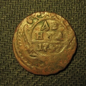 Denga of 1/2 Kopek 1747 Coin of Russian Empire kt - Picture 1 of 3
