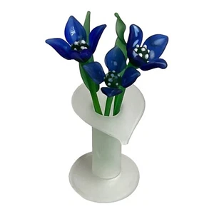 Hand Blown Cobalt Blue Mini Flowers Leaves frosted jack in pulpit vase Murano? - Picture 1 of 14