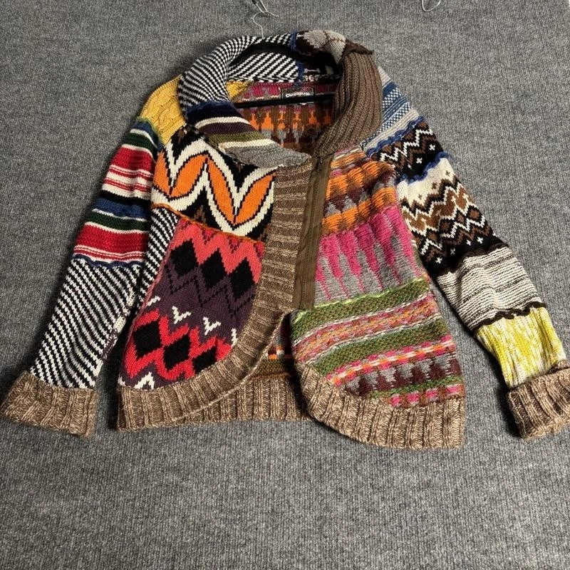 Cárdigan Suéter Desigual Mujer Grande Multicolor Patchwork Asym Cremallera 17J2124 Foto 1 de 4