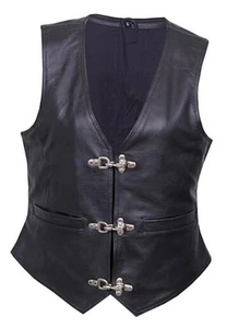 Leder Motorrad Weste für Damen Echtleder Weste Medium schwarz mit Schnalle - Bild 1 von 3