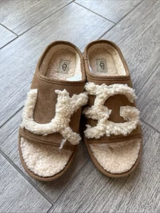 Ugg Cozetta Curly Graphic Slippers (6) 37 Brown Sandals UggPure Slides Shearling - Picture 1 of 8