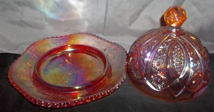 Vintage Indiana Orange Carnival Glass Amberina Butter Dish - Picture 1 of 6