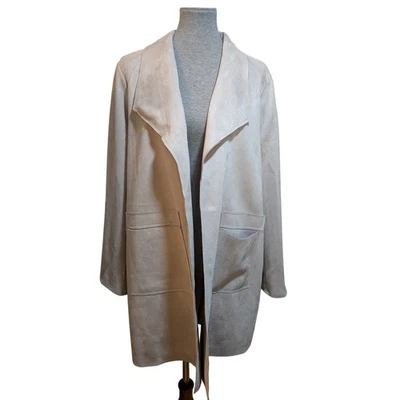 Chaqueta Ellen Tracy XL Gris Imitación Gamuza Drapeada Neutral Minimalista Carrera Jefe Elegante Foto 1 de 4