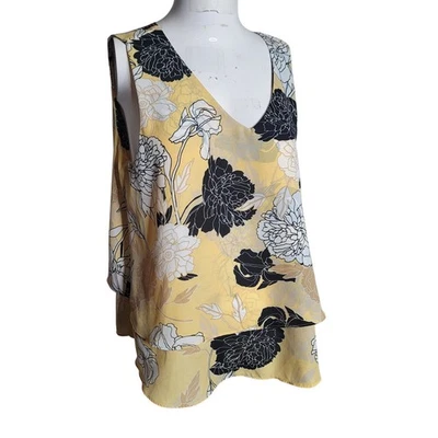 Liz Claiborne Petite size PL Blouse flower v-neck women top tiered keyhole - Image 1 of 4