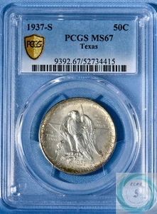 1937-S Texas Commemorative 50c PCGS MS67 - Superb Gem Vintage Tones - Picture 1 of 14