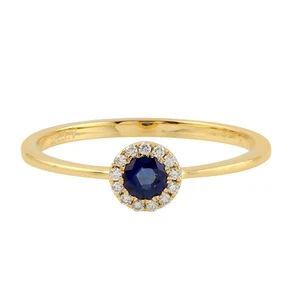 Blue Sapphire Ring 18k Gold Diamond Handmade Jewelry - Picture 1 of 5