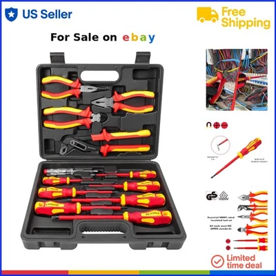 Insulated Screwdriver Pliers Set 12pcs Electrical VDE Tools for Electricians - Image 1 of 4