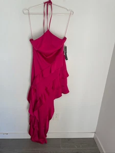 Adrianna by Adrianna Papell Satin Halter Neck Sleeveless Ruffle Maxi Gown Sz 6 - Picture 1 of 9