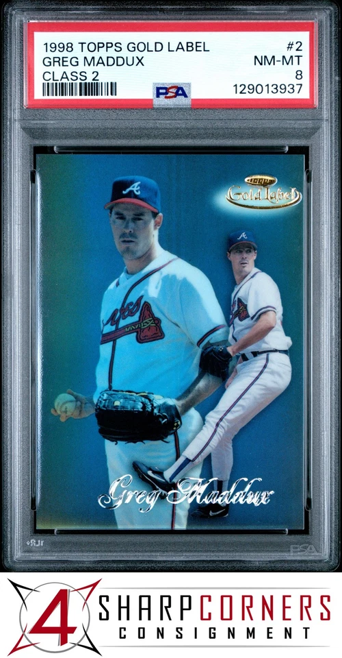 1998 TOPPS GOLD LABEL CLASS 2 #2 GREG MADDUX HOF POP 1 PSA 8 - Image 1 of 3