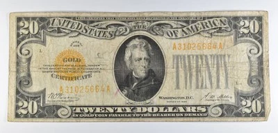 1928 $20 Gold Certificate Yellow Seal *8537 - Image 1 of 3