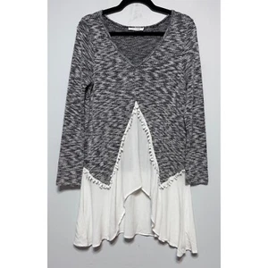 Marled Gray Cottagecore Tunic Size Large Boho Chic Lagenlook Casual Elegance - Picture 1 of 4