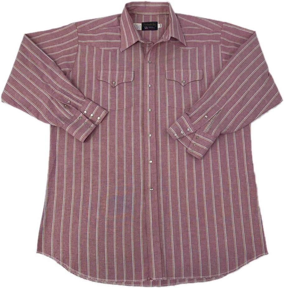 Camisa de vestir Panhandle delgada con botones rosa a rayas vaquero occidental 18-35 Foto 1 de 4