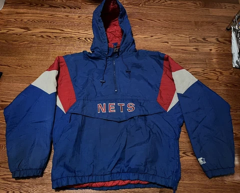 VTG RARE NEW JERSEY NETS STARTER PUFFER JACKET MENS XL Cover