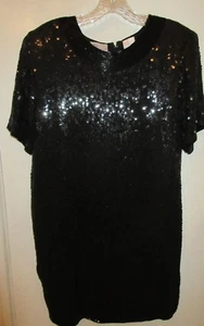 Vintage Patchouli From Nature Ladies Sz Small Black Sequin Beaded Silk Dress - Picture 1 of 8