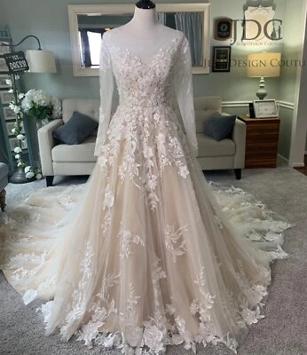 Designer Lace Wedding Dress Bridal Gown Beaded Corset Custom made Train 2-28W - Image 1 of 4