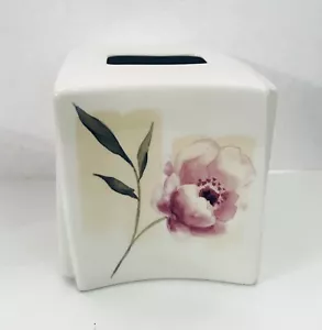 Croscill Tissue Box Holder White Ceramic Floral Pink Green GUC - Picture 1 of 5