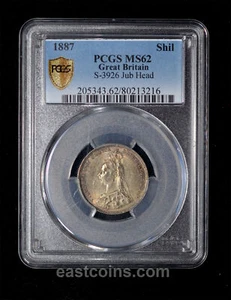 PCGS MS62 1887 Great Britain Shilling Jubilee Head Silver Coin nicely toned - Picture 1 of 2