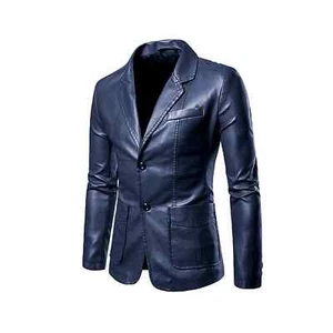 Men’s Genuine Lambskin Leather Blazer Coat – Soft & Stylish Formal Blue Jacket - Picture 1 of 12