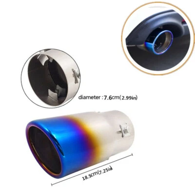  Car Modified Exhaust Pipe Tail Throat Chrome Blue Trim Rear Exhaust Muffler Tip - Image 1 of 4