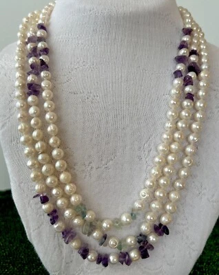 "Collar de piedras preciosas de perlas de agua dulce DTR Jay King cadena infinita etiqueta 925 de 70""" Foto 1 de 4