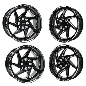 VMS Typhoon Black Milling Drag Pack 15X8 & 15x3.5 Racing Wheels 5X100 5X114.3 - Picture 1 of 5