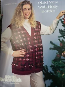 Brunswick Vintage Knitting Pattern 9528 Christmas Plaid Vest Holly Border 34-44 - Picture 1 of 1