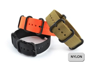 CORREA DE RELOJ NAILON FUERTE MILITAR IMPERMEABLE PESADO PVD 5 ANILLOS 18 20 22 24 26 EE. UU. - Imagen 1 de 11