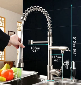 Brushed Nickel Kitchen Sink Basin Faucet 2-Way Spout Pull Down Mixer Swivel Taps - Picture 1 of 7