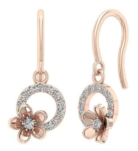 Circle Hoops Earrings Round Diamond I1 G 0.40 Ct 14K Rose Gold 8.25mm Prong Set - Picture 1 of 12